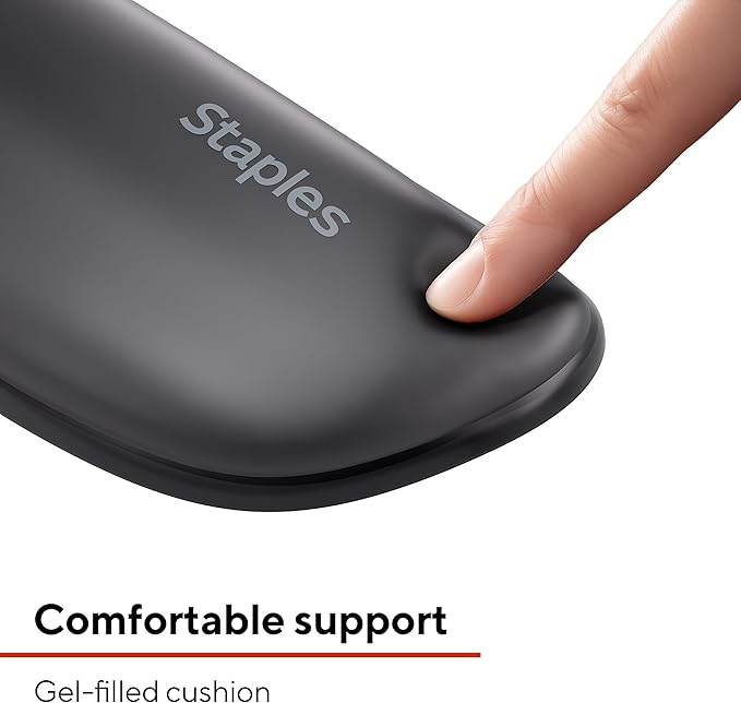 STAPLES Gel Keyboard Wrist Rest Ergonomic Non‑Slip Wrist Support Cushion for Comfortable Typing Durable Gel‑Filled Design Black Crystal