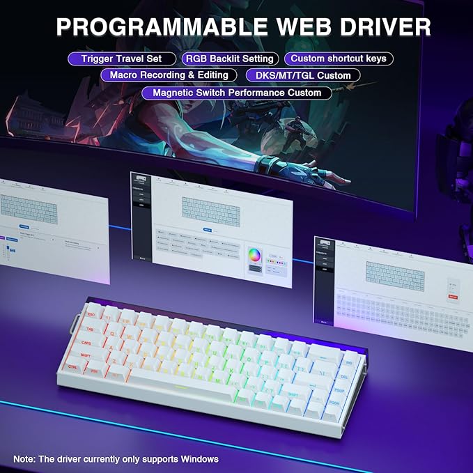 AULA Hero 68 HE 60% Gaming Keyboard Wired Hall Effect Magnetic Switch Keyboard with Adjustable Actuation Fast Trigger Mode 8K Hz Polling Rate 0.125ms LatencySide Printed PBT Keycaps RGB Backlit