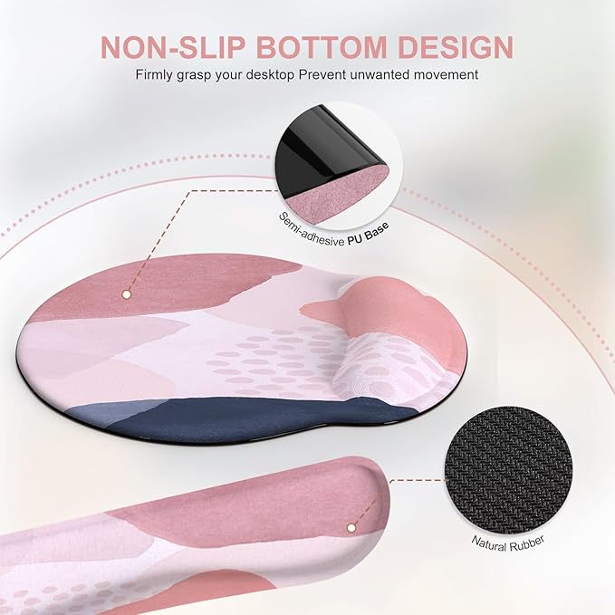 iCasso Desk Mat Gaming Mouse Pad Wrist Support Set XXL Large Mousepad + Keyboard Wrist Rest+Mouse Wrist Rest+Coastert with Ergonomic Design for Home Office Computer (C-Four-Pink-Block)