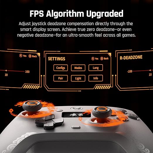 BIGBIG WON Wireless Gaming Controller with LCD Display – Hall Effect Joystick &amp Triggers 1000Hz Polling Rate PC/Switch/Android/iOS Compatible Dual Back Buttons Turbo HD Rumble Wired/Bluetoot