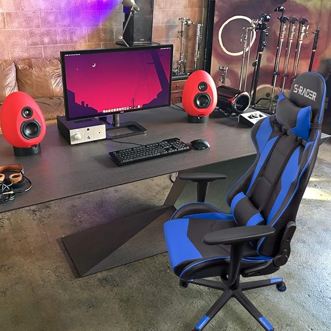 Homall Gaming Chair Office Chair High Back Computer Chair Leather Desk Chair Racing Executive Ergonomic Adjustable Swivel Task Chair with Headrest and Lumbar Support(Blue)