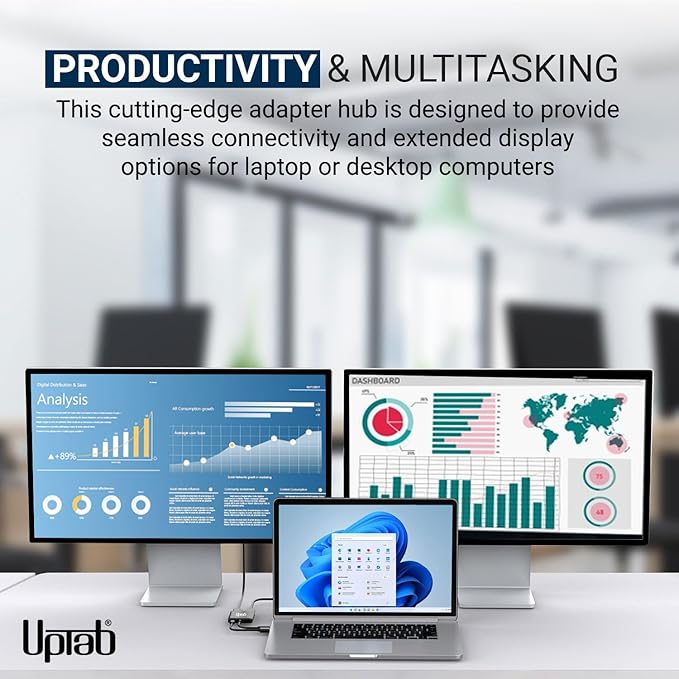 uptab USB C to Dual DisplayPort Adapter Hub Extended Dual 4K 60Hz Display Port Multi Monitors Converter for Dell XPS 13 15 Lenovo Yoga Sumsung HP Chromebook etc