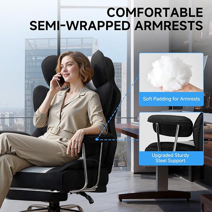 GTPLAYER Gaming ChairOffice Chair with Pocket Spring Lumbar Support Ergonomic Comfortable Wide Office Desk Computer Chair with Outward Fixed Soft Armrests and Footrest (Fabric Black &amp Gray)