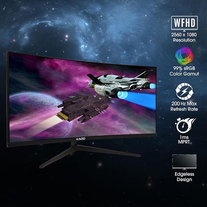 Kado Dual Gaming Monitor Setup - 2-Pack 30 Curved 1800R 200Hz 1ms Ultrawide 21:9 2560x1080 Computer Monitor Stacked Gaming AMD FreeSync Premium VESA Mount HDMI DisplayPort Built-in Speakers