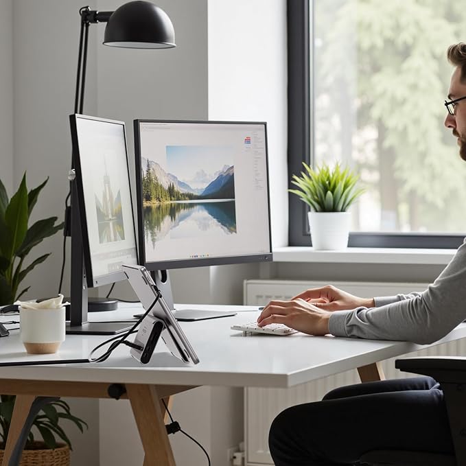 MacBook Pro Docking Station Dual Monitor 4K@60Hz for MacBook Pro/Air M3 Pro/M4/M5 PULWTOP USB C Docking Station Stand Laptop Dock with 2 HDMI PD Ethernet USB A/C 10Gbps Audio SD/TF USB 2.0