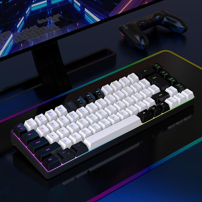 Membrane Wired Gaming Keyboard RGB Backlit Membrane Gaming Keyboard 68 Keys Linear Mechanical Feel Keyboard Ergonomic USB Computer Keyboard for Office Home Game (Black and