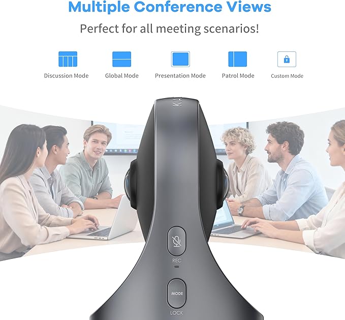 KanDao Meeting Pro 360° Video Conference Room Camera - AI Tracking Meeting Recording &amp USB Plug-Play Portable 8 Mics Array Meeting Camera Compatible with Zoom/Teams/Google Meet 5 Smart Modes