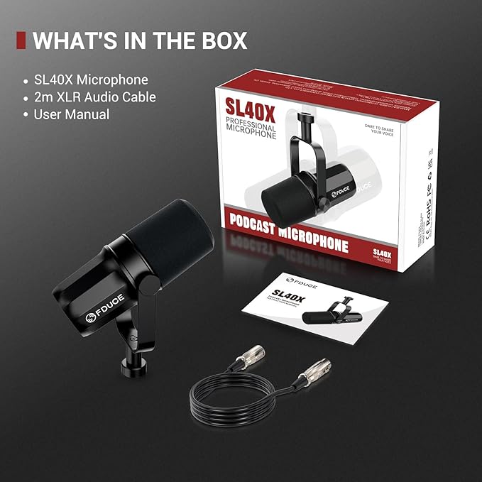 FDUCE XLR Dynamic Microphone for Vocal Recording Podcasting Gaming Live Streaming&ampBroadcasting All Metal Cardioid Mic Voice-Isolating Technology SL40X