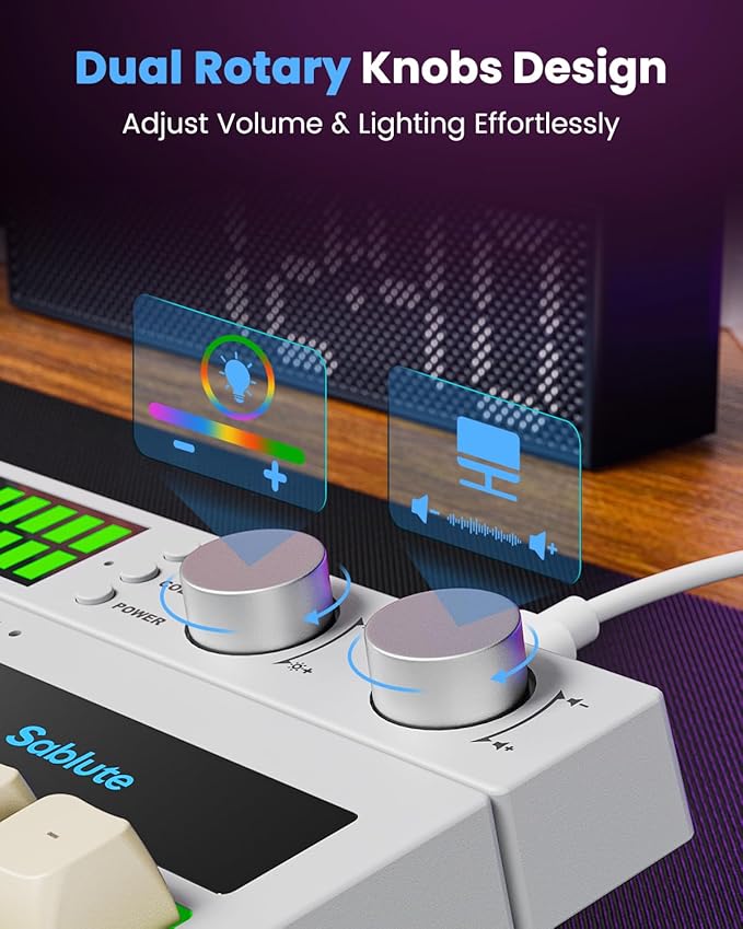 SABLUTE Keyboard Gaming - Audio-Sync RGB Light Strip 19-Key Anti-Ghosting Dual Control Knobs Adjustable Stand Ultra-Low Latency Quiet Mechanical Feel for PC Gamers