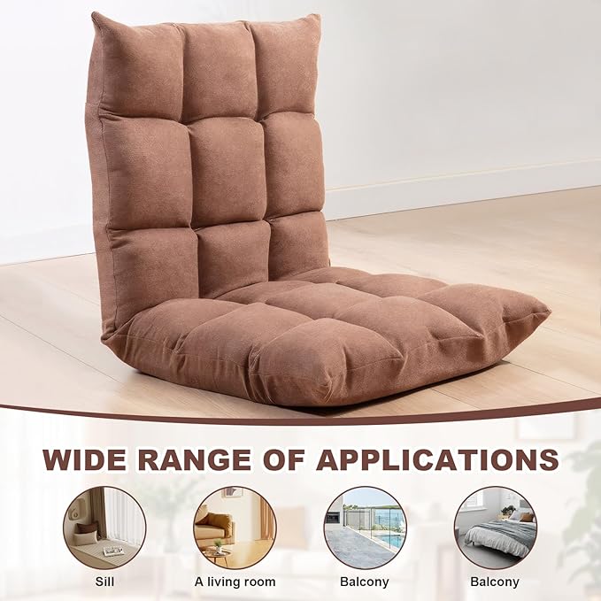 Folding Floor Chair 5-Position Cushioned Adjustable Lazy Sofa Foldable Floor Lounger for Adults Kids Gaming Reading Meditating (Coffee)