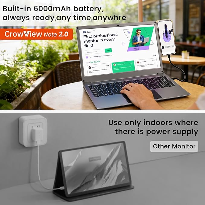 Portable Monitor with Keyboard 15.6 Inch Lapdock Display with 6000mah Built-in BatteryCrowView Note 1080P FHD USB C Monitors Compatible with RPi5 PC Phone Mac Game Console