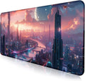 Digital Anime City Night View Office Art Desk Mat Female Aesthetic Style Oversized Stitched Edge Laptop Keyboard Desk Mat 35.4 x 15.7 x 0.12 Inches