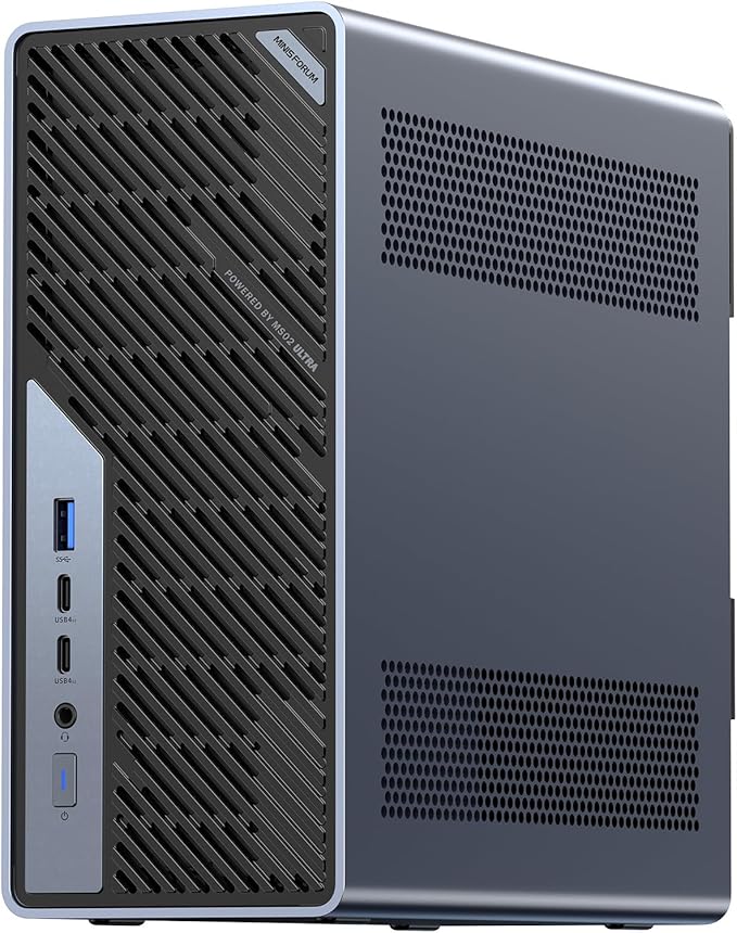 MINISFORUM MS-02 Ultra Workstation Mini PCIntel Core Ultra 5 235HX (14 cores/14 Threads up to 5.1 GHz) PCIe 5.0 x16 4× DDR5 USB4 v2 10GbE+2.5GbE (vPro) Wi-Fi 7 Barebone Without RAM/SSD