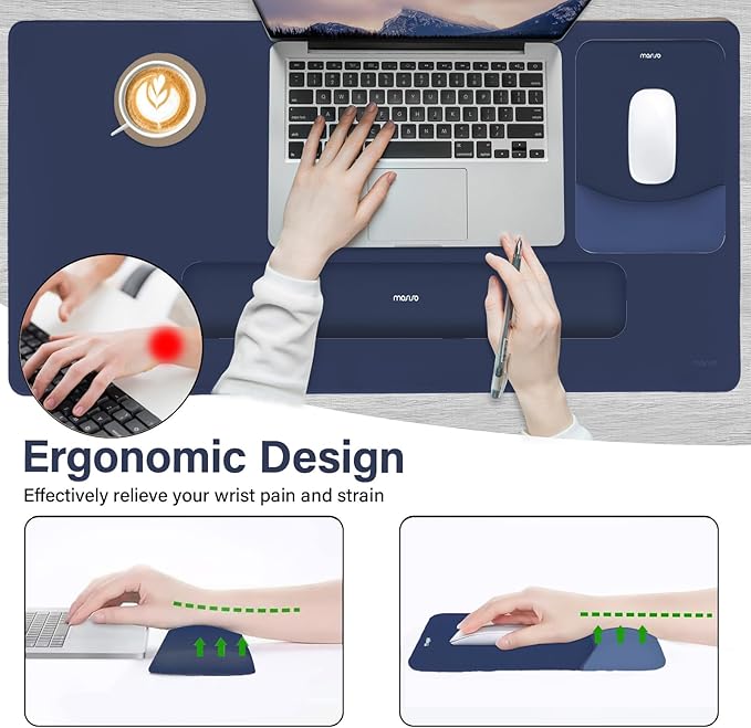 MOSISO Keyboard Mouse Pad Set Large Gaming Mouse Pad&ampRectangular Keyboard Wrist Rest&ampMousepad with Wrist Rest&ampCoaster Ergonomic Non-Slip&ampEasy Typing Pad with Curved Silicone Lining