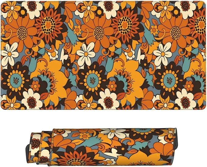 Boho Flower Desk Cover MatExtended Large Mouse PadComputer Laptop Mat Desk Decor for Office Game Home 30x16 Inch
