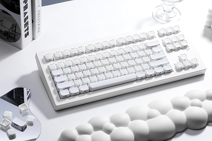 ZORNHER CG870 Wireless Mechanical Keyboard80% White Gaming Keyboard Creamy KeyboardCute Jelly Cat Clear Ceramic Jade KeycapsGirly Aesthetics Kitty KeyboardCreamy Sounding Linear Switches