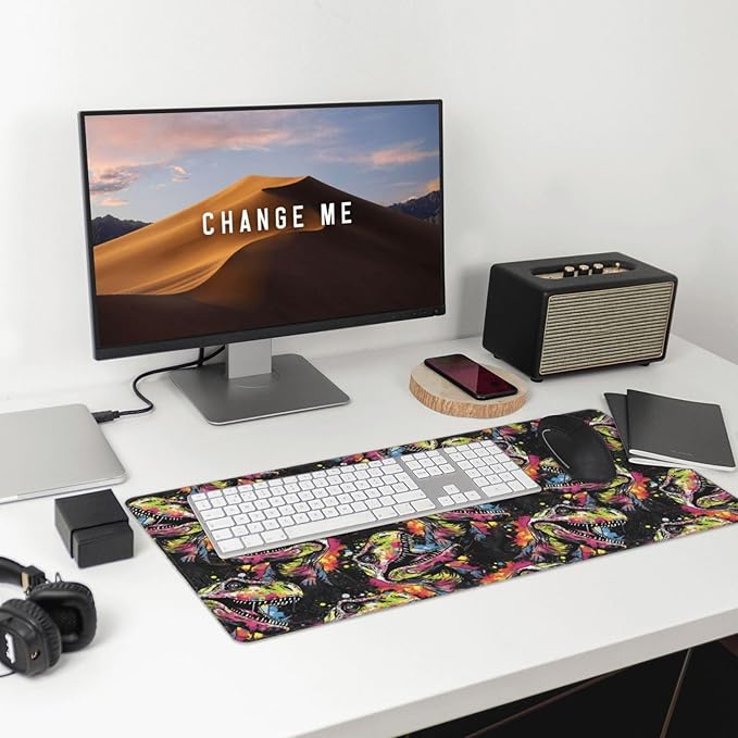 Colorful Tyrannosaurus Rex Mouse Pad Non Slip Large Desk Keyboard Mat Gaming Protection Pad 16X29.5 Inch