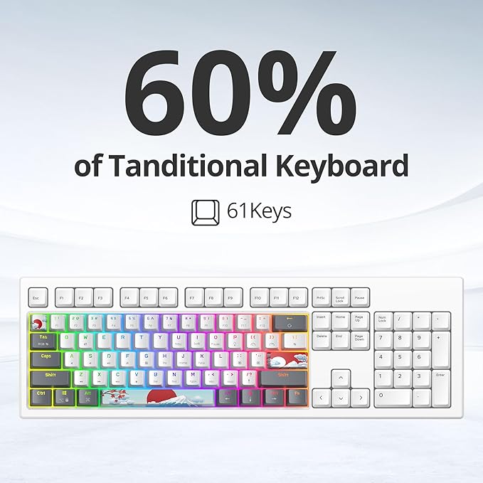 Fogruaden 60% Percent Mechanical Keyboard RGB Gaming Keyboard 60 Percent Ultra-Compact 61Keys Mini Wired Keyboard with Red Switch for Win/Mac PC Gamer(WhiteGrey Red Switch)