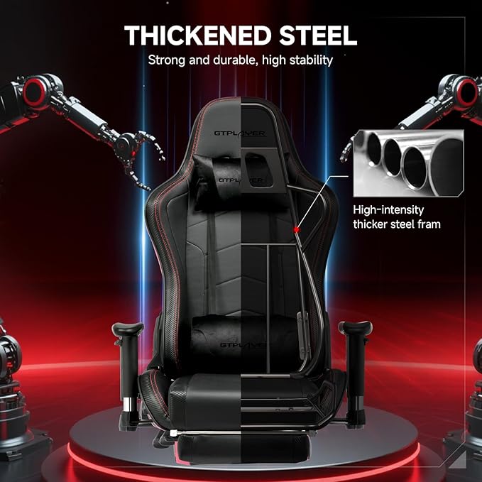 GTPLAYER Gaming Chair with Bluetooth Speakers Adjustable Backrest and Height 3D Armrests Footrest Ergonomic Computer Chair for Gamers (Dark Black)