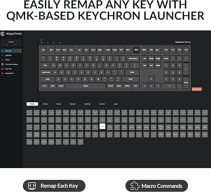 Keychron V6 Max Wireless Custom Mechanical Keyboard 2.4 GHz Bluetooth QMK Full-Size Layout RGB with Hot-swappable Gateron Red Switch Compatible with Mac Windows Linux