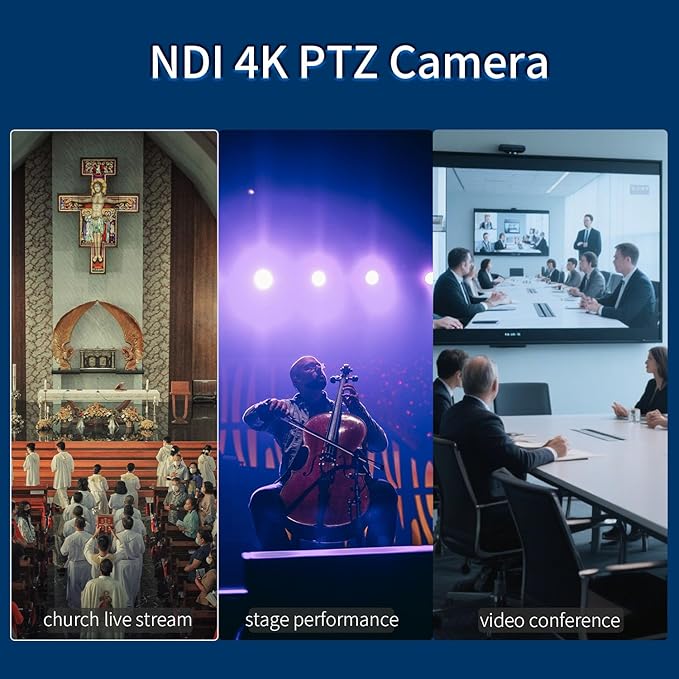 4K NDI Camera with AI Auto Tracking 21X Optical Zoom HDMI/SDI/USB 3.0/PoE/IP PTZ Camera 4K for Church Worship Live Events Video Conferencing (OBS vMix Zoom Teams)