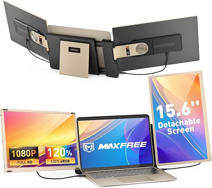 Maxfree Laptop Screen Extender 15.6'' Dual Monitor for Laptop 13-17.3 FHD 1080P 11 Display Modes Plug &amp Play Triple Screen Monitor for Mac Windows – Ideal for Office Travel Gaming