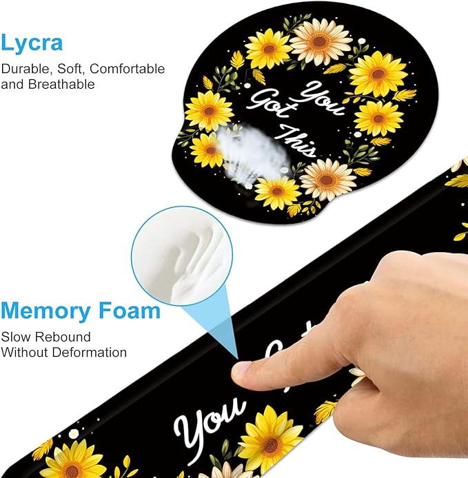 Keyboard Wrist Rest and Mouse Wrist Rest Pad with Cup CoasterMade of Memory FoamErgonomic SupportEasy-Typing and Pain Relieffor Gaming Office Home ComputerYou Got This Sunflower