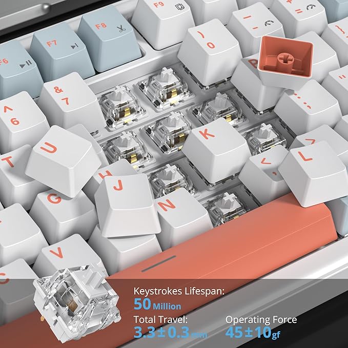 75% White Blue Creamy Mechanical Keyboard Wired Creamy Sound Gasket Gaming Thocky Keyboard with Knob Hot Swappable RGB Custom Keyboard Pre-lubed Cream Switch Keyboard (82 Light Blue)