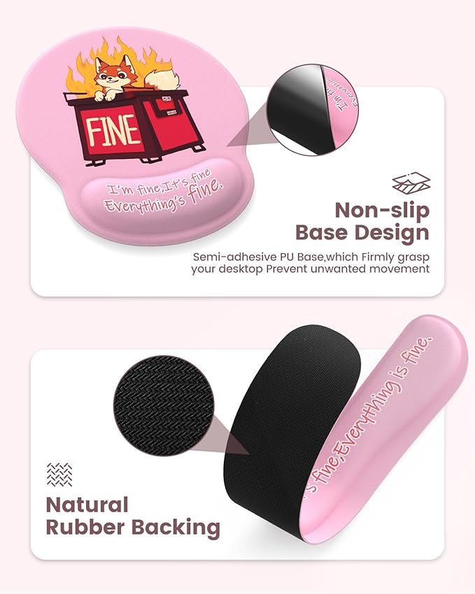 HAOCOO Funny Mouse Pad with Wrist Rest Ergonomic Mouse Pad with Wrist Support 4-in-1 Cute Desk Mat Set Keyboard Wrist Rest Office Desk Accessories