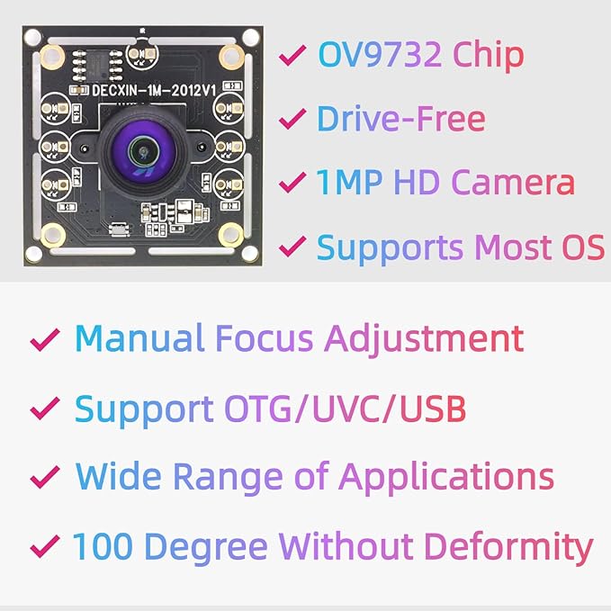 3PCS USB Camera Module OV9732 100 Degree Without Deformity 1MP 1280x720 Free Driver Adjustable Focus Camera for Face and License Plate Recognition Drone Aerial Photography Supports Win7/8/10/MAC