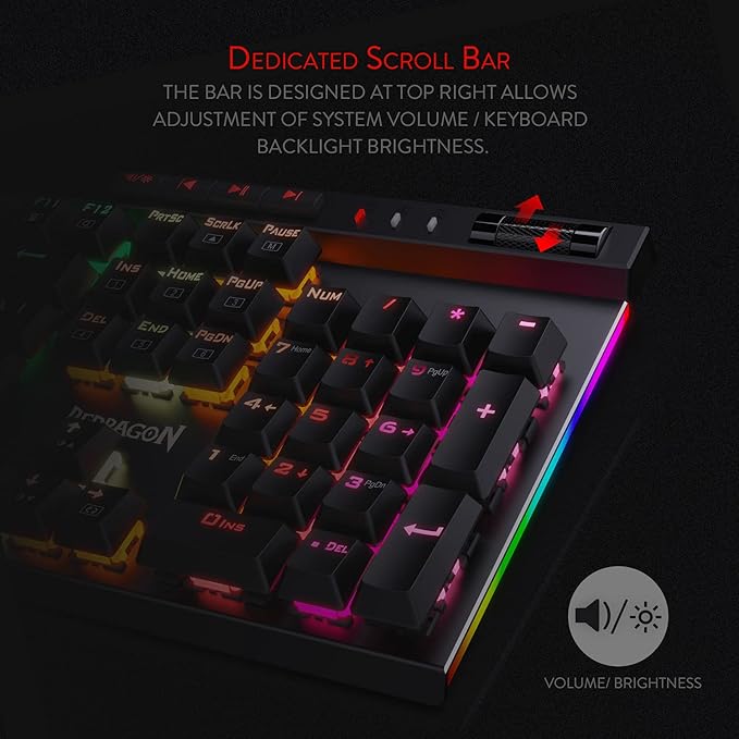 Redragon K580 VATA RGB LED Backlit Mechanical Gaming Keyboard with Macro Keys &amp Dedicated Media Controls Hot-Swappable Socket Onboard Macro Recording (Blue Switches)