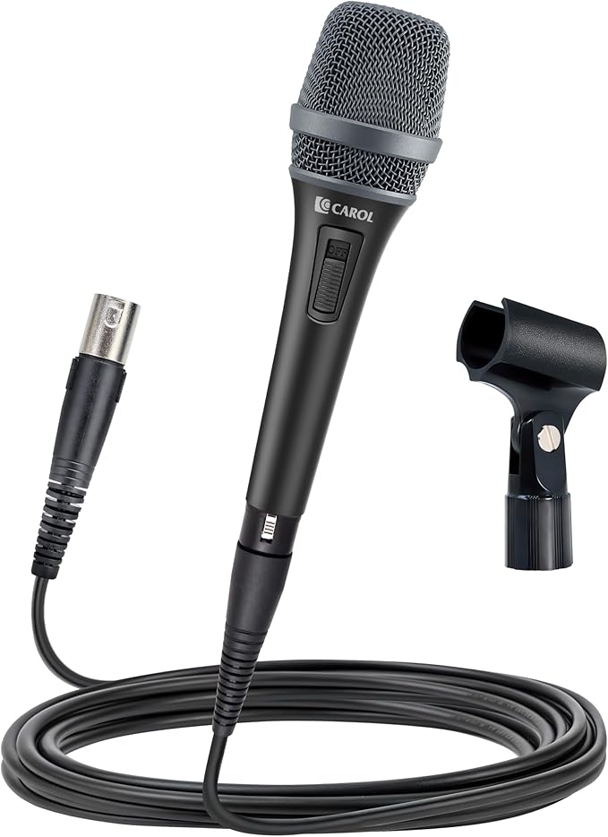 CAROL AC-900S XLR Wired Vocal Microphone – Dynamic Supercardioid Mic with Dual-Engine AHNC Noise Cancelling Tech for Singing Karaoke Stage &amp Studio Includes Mic Clip 14.8ft Cable &amp Switch