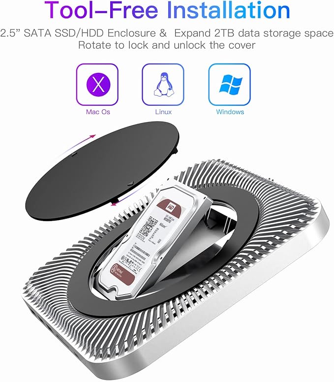 RayCue Mac Hub &amp Stand with SSD - Type-C USB 3.0/2.0 Ports Card Readers - Fits 2.5 Inch SSD for Mac Studio Mac Mini M1/M2