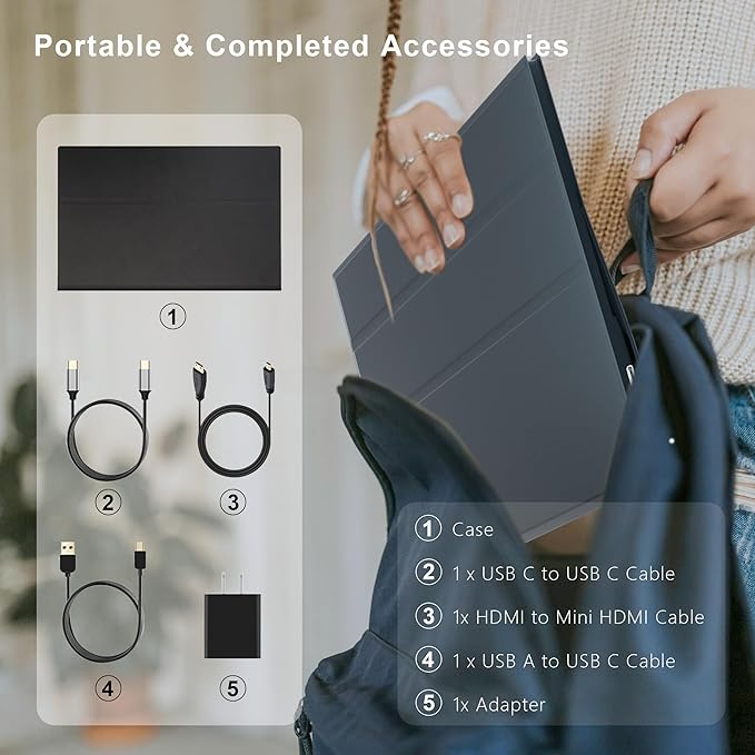 Portable Monitor for Laptop 15.6 Inch 1080P FHD Portable Monitor Second Screen Extender with USB C HDMI Cover Stand Speaker for Laptop Computer PC Mac Phone PS5/4 Xbox Switch Travel Gaming Work