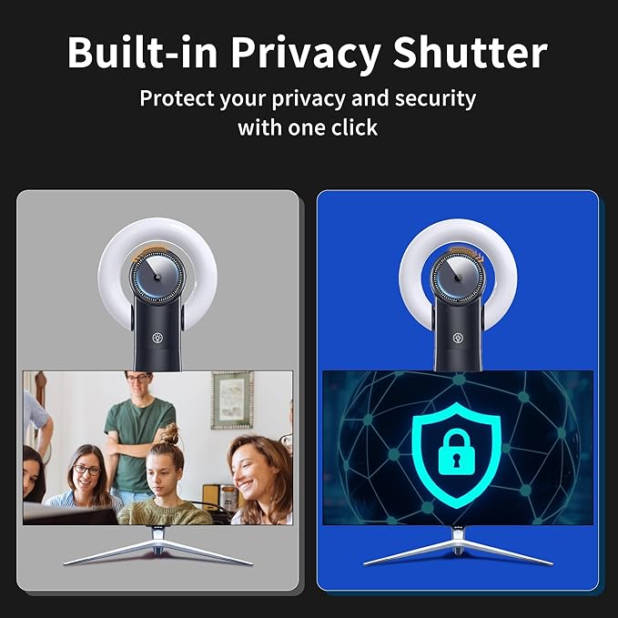 4K Webcam with Light Web Cam with Speaker Dual Noise Reduction Plug and Play Web Camera for Desktop Computer Auto-Focus Privacy Protection Webcam for PC Zoom Skype