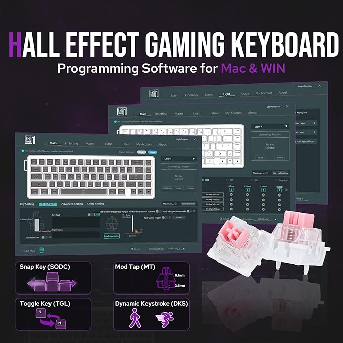EPOMAKER HE68 Hall Effect Keyboard 8000hz Polling 0.01mm Adjustable Trigger 0.125ms Latency Creamy Gasket Snap Key SOCD RGB Wired Magnetic Gaming Keyboard for Mac/PC (White)