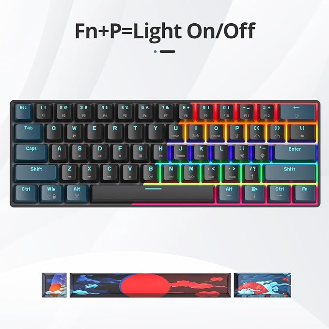 surmen 60% Mechanical Gaming Keyboard with Linear Red Switch Wired Mini Compact Keyboard 60 Percent Backlit for Laptop Desktop PC Gamers（61 Monster B-Rainbow）