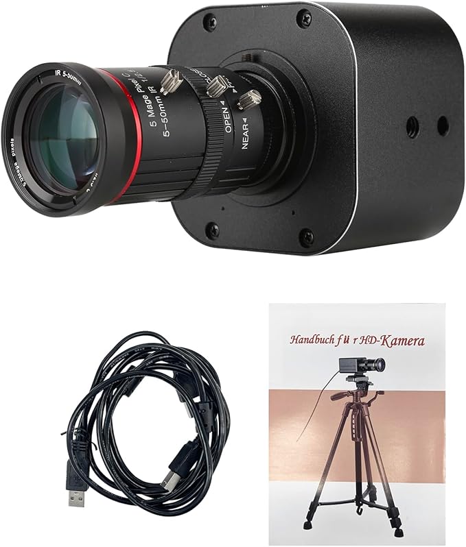 USB HD Camera 4K Optical Zoom 10X Variable Lens 5-50mm Mini 8MP Webcam with Microphones 1920x1080@60fps Manual Focus with 2 Image Formats MJPEG and YUY2 Compatible with Windows