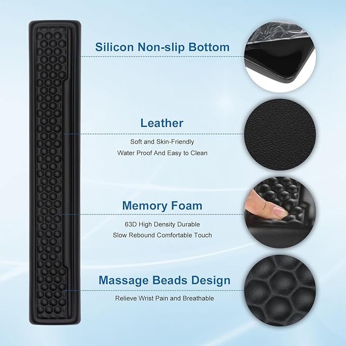 3-in-1 Keyboard Stand with Ergonomic Wrist Rest Set Acrylic Keyboard Holder for Desk with Carpal Tunnel Support Memory Foam Mouse Pad Riser for Desktop/Computer - Black Leather