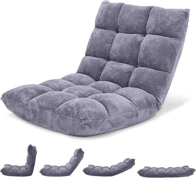 SlickBlue Adjustable Floor Chair with 14 Positions Thick Padded Cushion for Living Room