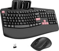 Wireless Keyboard and Mouse Combo 2.4G Full Size Wave Keys Ergonomic Keyboard with Wrist Rest Phone Holder 3-Level DPI Wireless Silent Mouse with 6-Buttons for Windows (Pink)