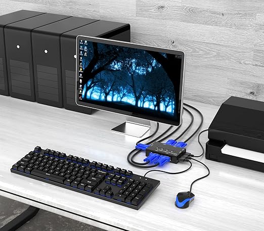 VGA KVM Switch Yinker 4 Port USB VGA KVM Switch w/4 KVM Cables &amp 3 USB Hubs for 4 Computers Share One Monitor Keyboard Mouse