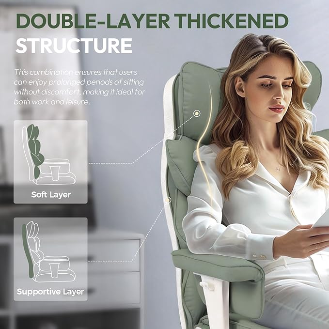 Dowinx Big and Tall Office Chair with Pocket Springs CushionHigh Back Computer Gaming Chairs with Adjustable ArmrestsExecutive Desk Chairs with Lumbar Support and FootrestPU Leather-Green