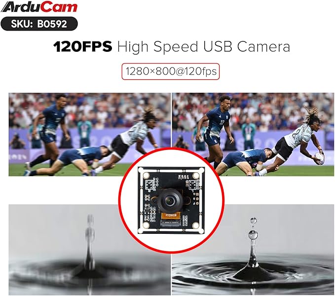 Arducam 120fps Mono Global Shutter USB Camera Module 800P High Speed UVC Webcam with 130°D Wide Angle M12 Lens for PC Laptop Android Devices &amp Raspberry Pi