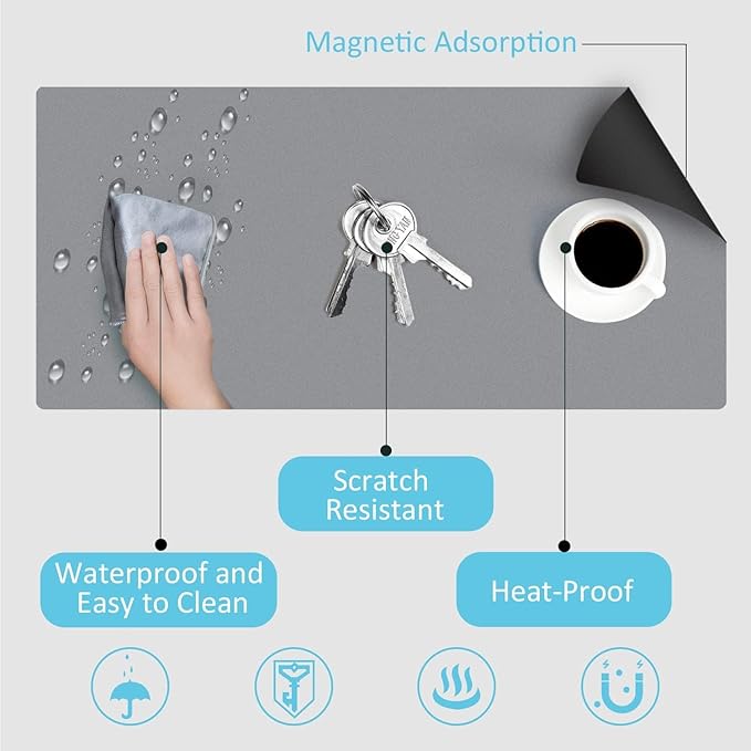 Magnetic Dry Erase Desk Mat for Making Plans31.5x15.7 Writable &amp Erasable Desk Mouse Pad with 2 Markers &amp 2 ClothsWaterproof Writing Desk Pad for Office Home School Classroom (Pale Gray)