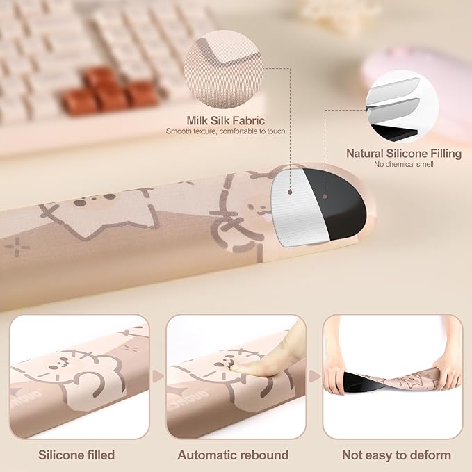 YUNZII Keyboard Wrist Support Ergonomic Mouse Support for Typing Pain Relief Slip Resistant PU Base Cute Wrist Rest for Office Gaming Computer (Cat)
