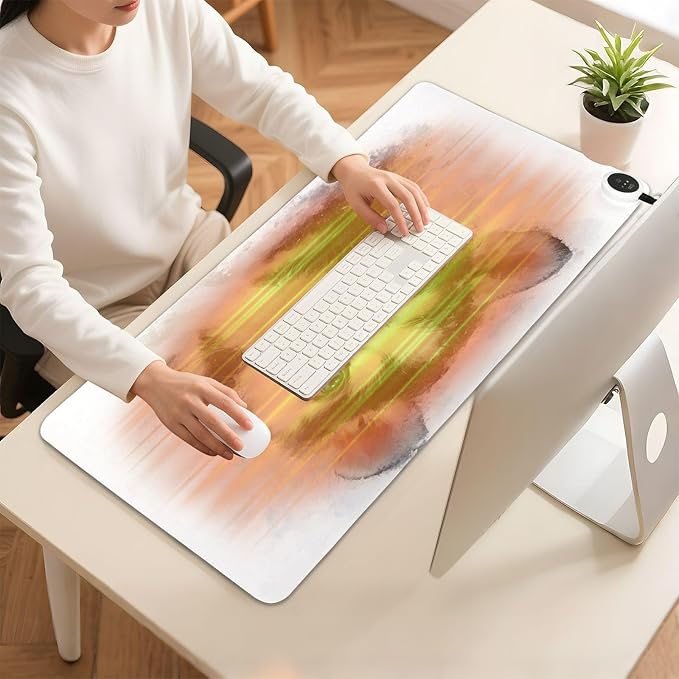 Husky Puppy White Black Print Heated Mouse Pad Large Non-Slip PU Leather Desk Mat with 3 Heating Levels &amp 3 Hours Auto Shut-Off for Home Winter Office