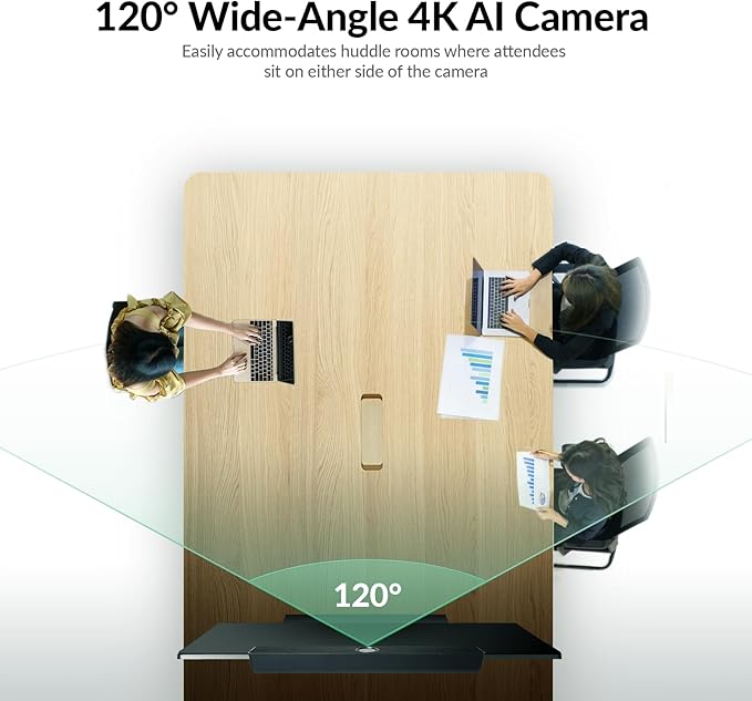 4K Video Conference Room Camera with AI Auto Framing Presenter &amp Speaker Tracking 120° Wide-Angle Webcam 5X Digital Zoom 4-Mic Array &amp 2 Speakers Works with Microsoft Teams Zoom Google