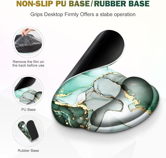 Gaming Mouse Pad Large Desk Mat Cute Desk Pad Protector 4in1 XXL Mousepad + Keyboard Wrist Rest+Mouse Wrist Rest+Coaster Set with Ergonomic Desk Pad for Home Office PC Computer Green Marble