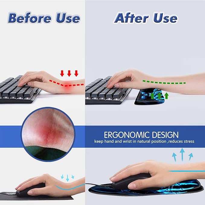 Bxgolkgd Ergonomic Gel Mouse Wrist Rest Pad and Keyboard Pad SetAnti-Slip PU Bottom Easy Typing and Relieve Wrist Pain with Cute Coaster Set (3-Funny Skull)